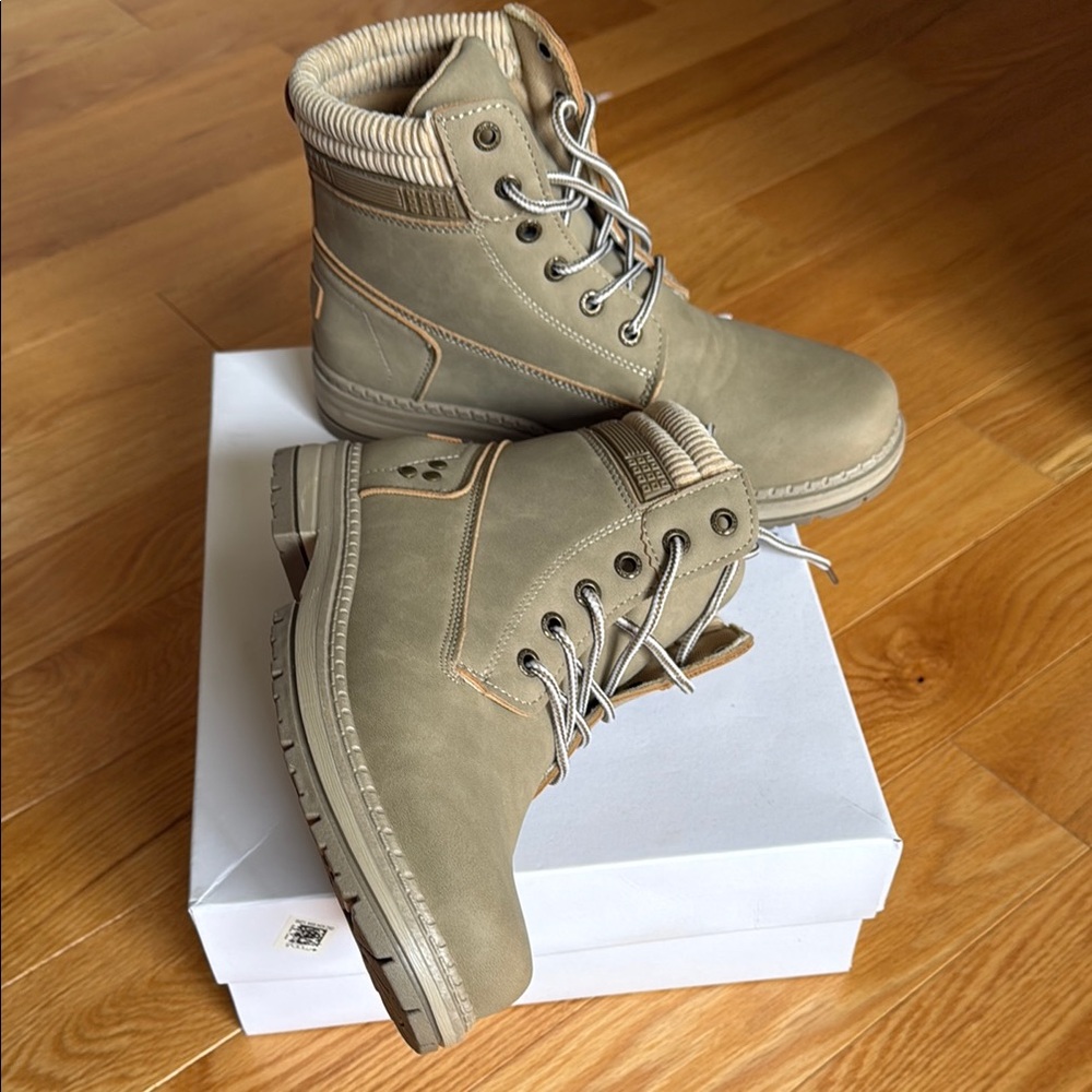 Calvin Klein Tan Lace Up Boots with Rugged Design